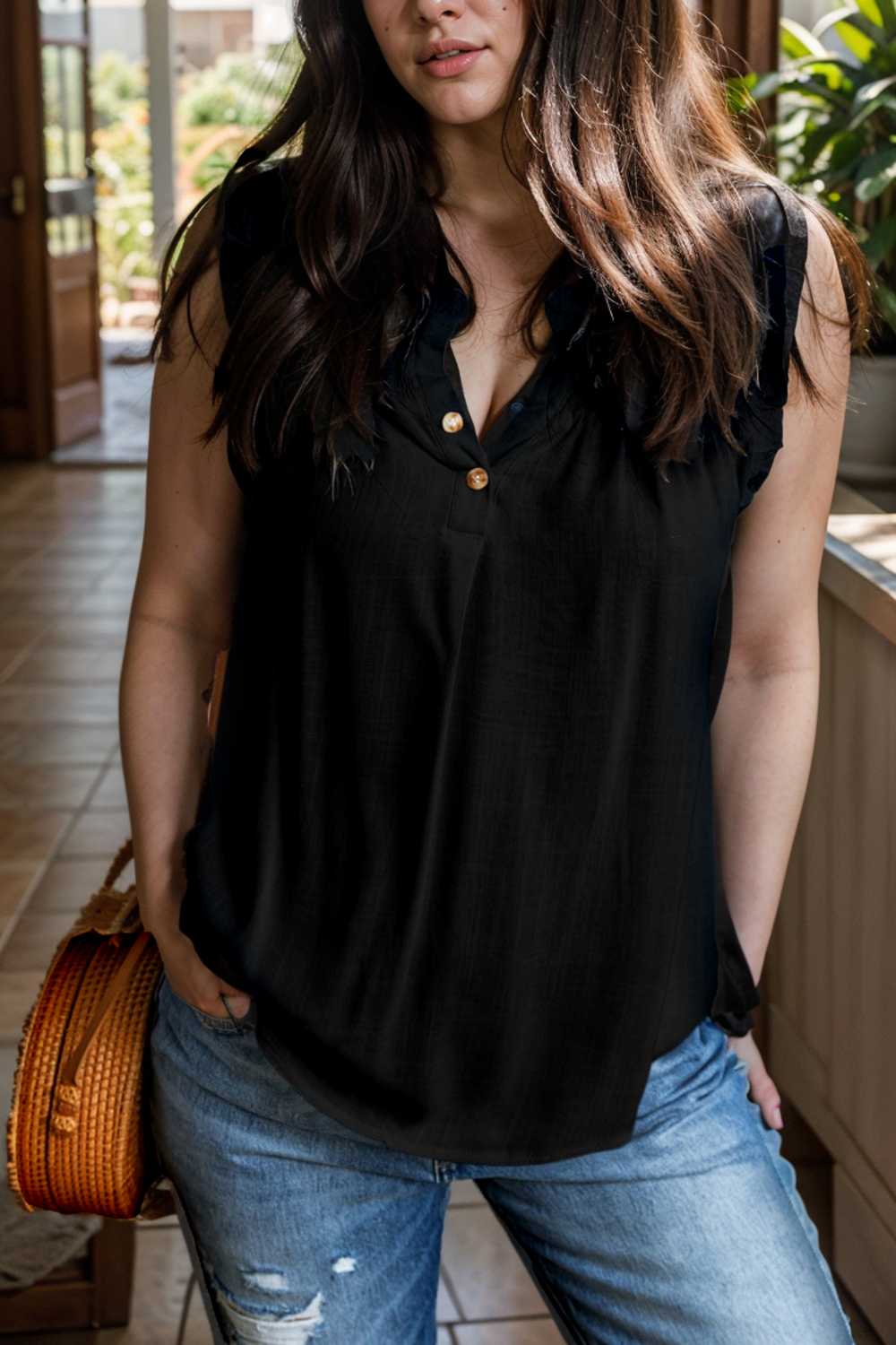 temperament commuter ruffle stitching v neck pullover sleeveless vest