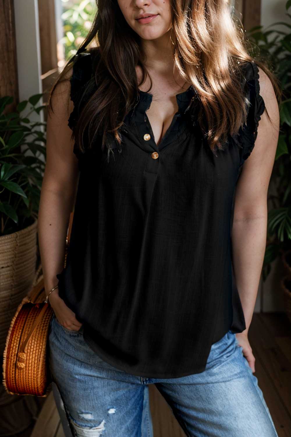 temperament commuter ruffle stitching v neck pullover sleeveless vest