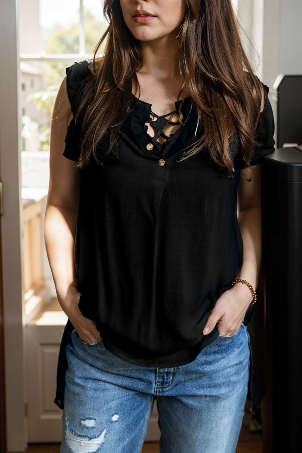 temperament commuter ruffle stitching v neck pullover sleeveless vest