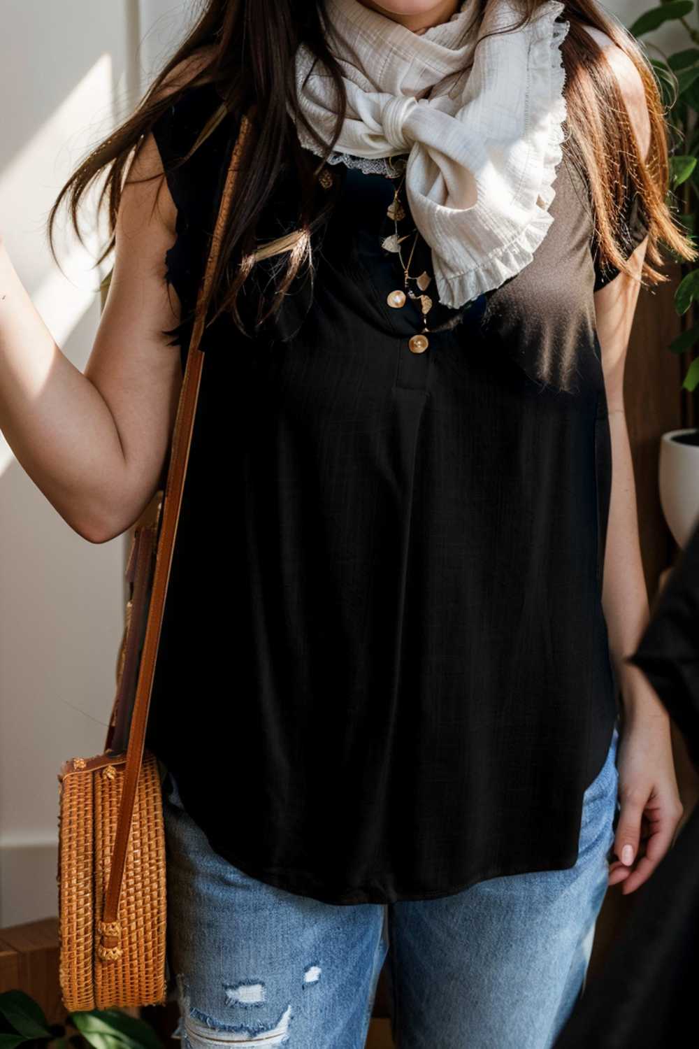 temperament commuter ruffle stitching v neck pullover sleeveless vest