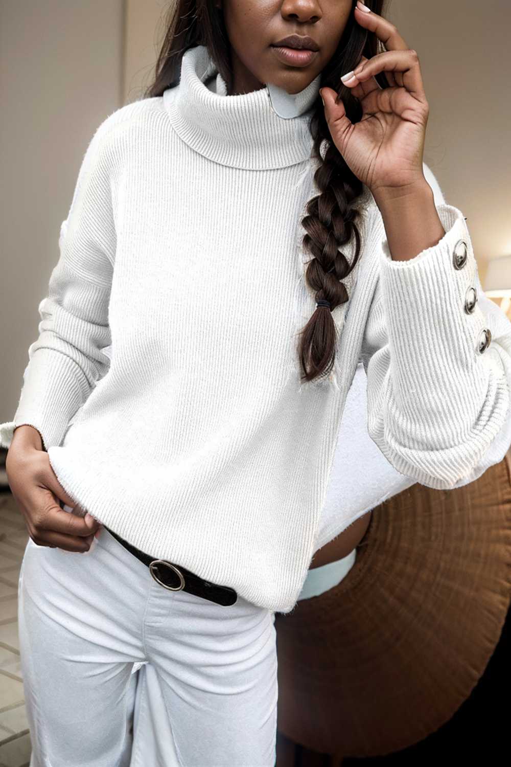 turtleneck solid long sleeve knitted sweater