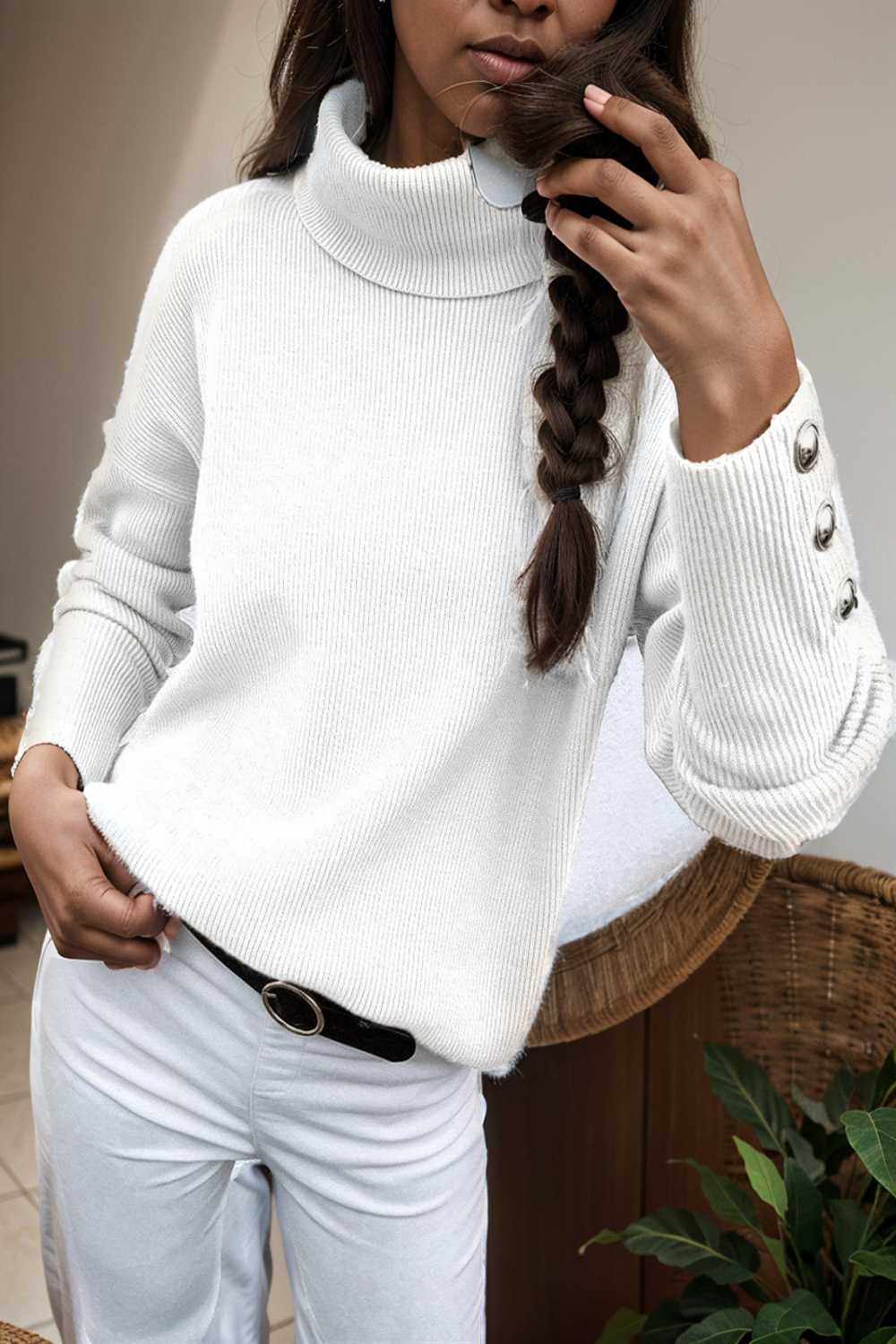 turtleneck solid long sleeve knitted sweater