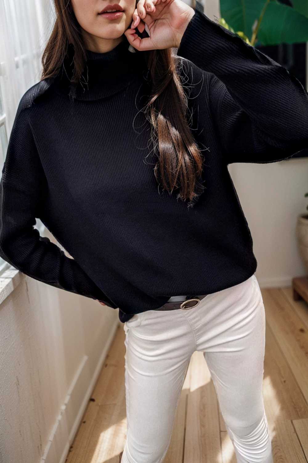 turtleneck solid long sleeve knitted sweater