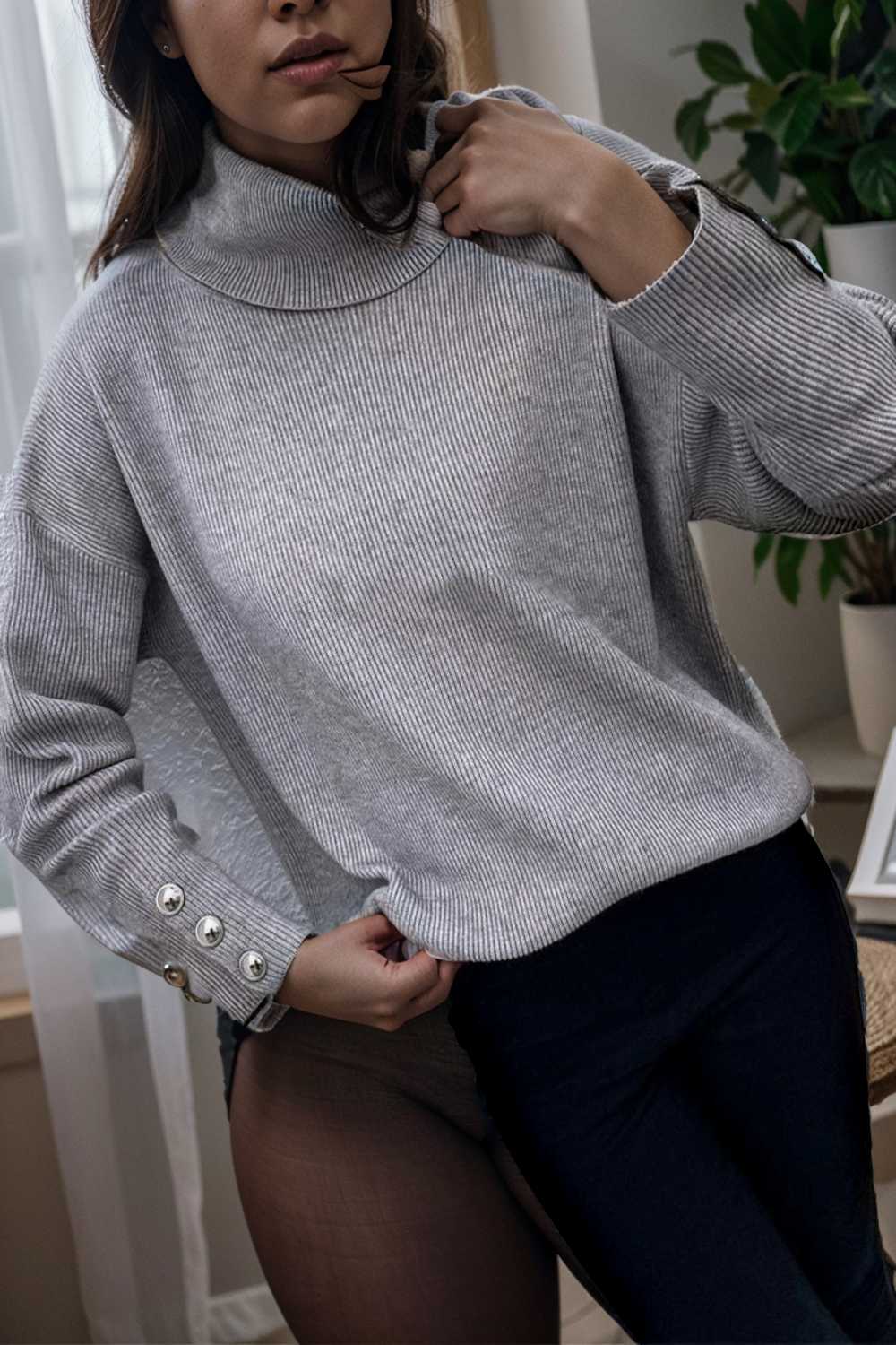turtleneck solid long sleeve knitted sweater