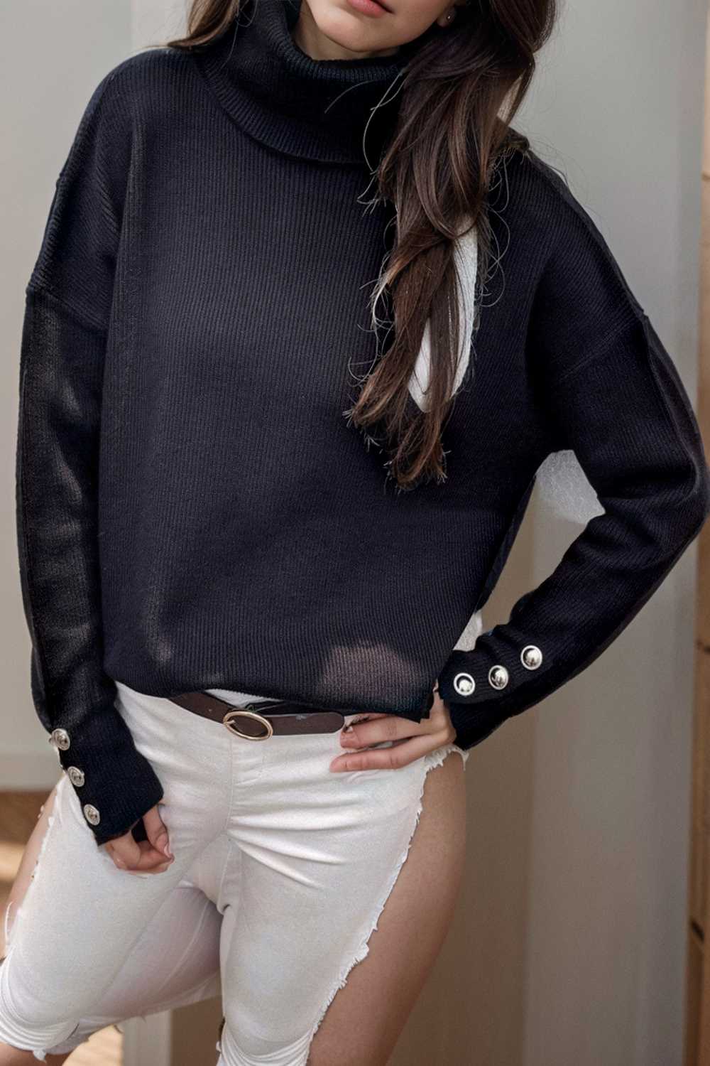 turtleneck solid long sleeve knitted sweater