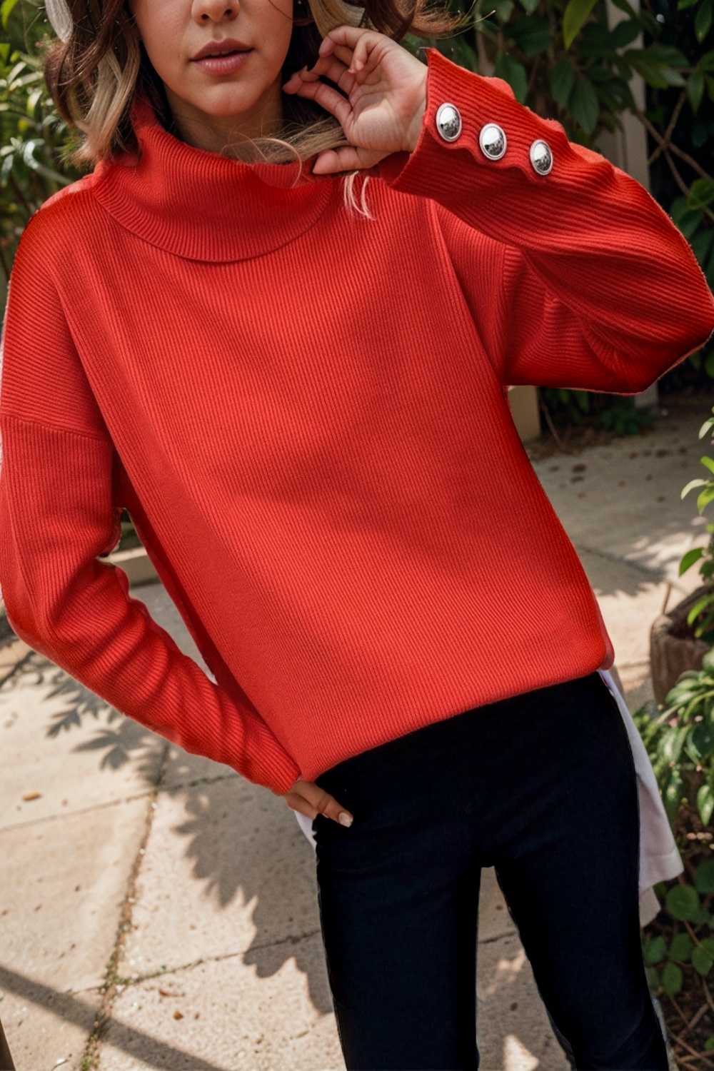 turtleneck solid long sleeve knitted sweater