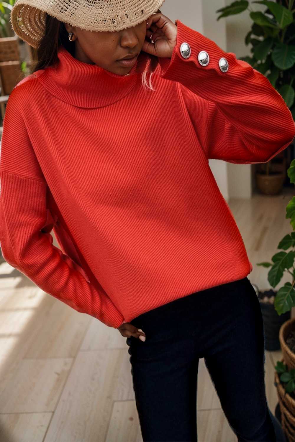 turtleneck solid long sleeve knitted sweater