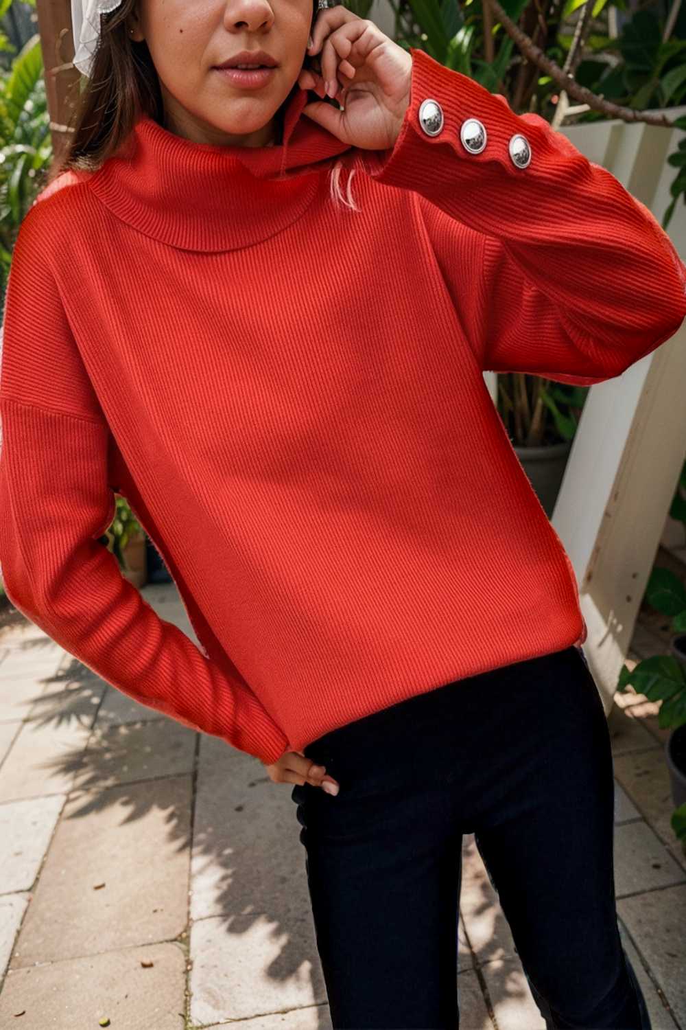 turtleneck solid long sleeve knitted sweater