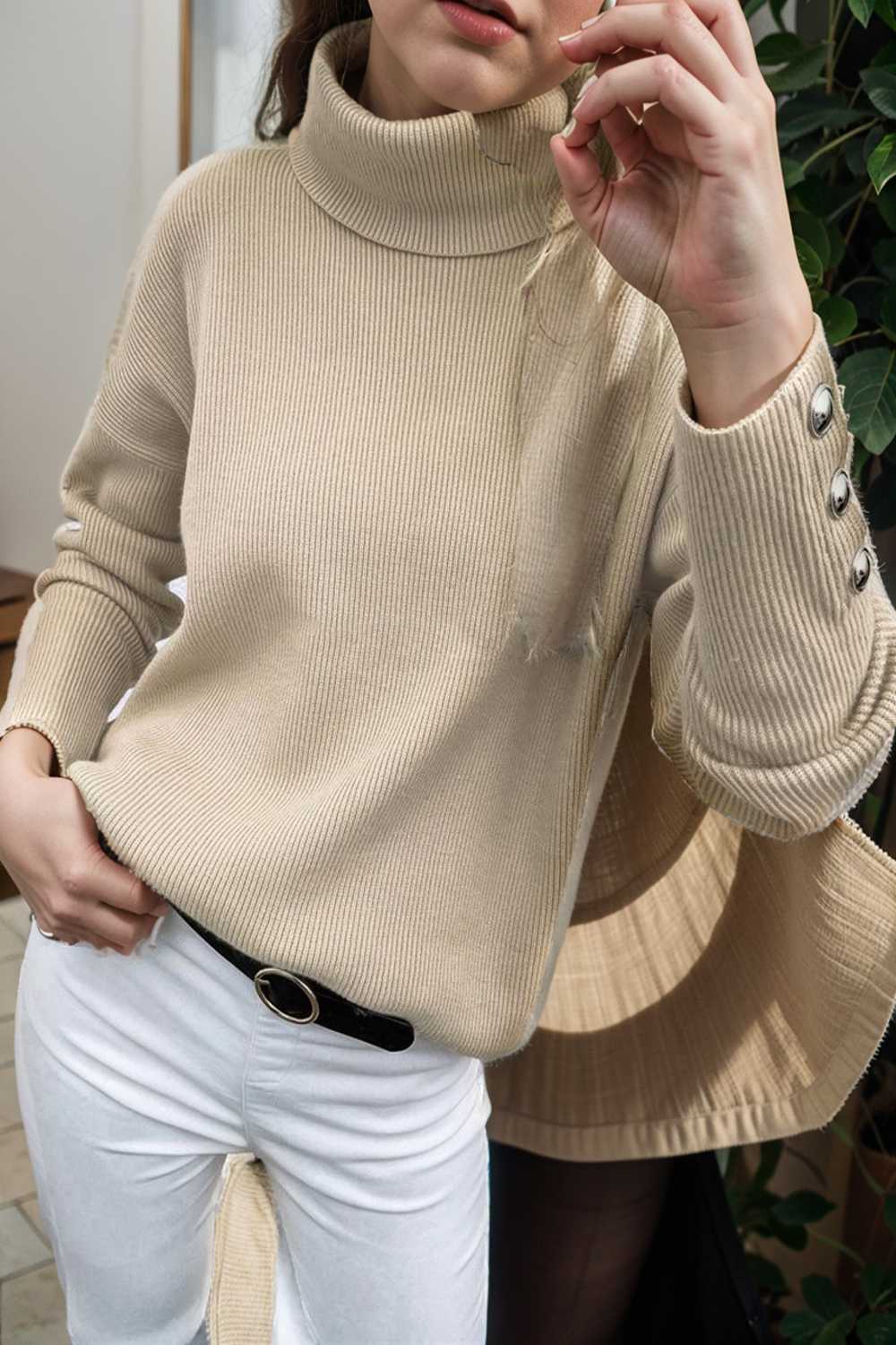 turtleneck solid long sleeve knitted sweater
