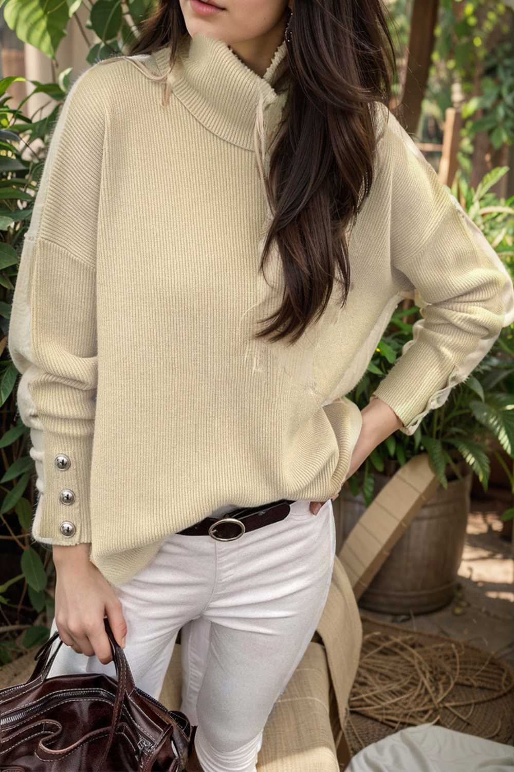 turtleneck solid long sleeve knitted sweater