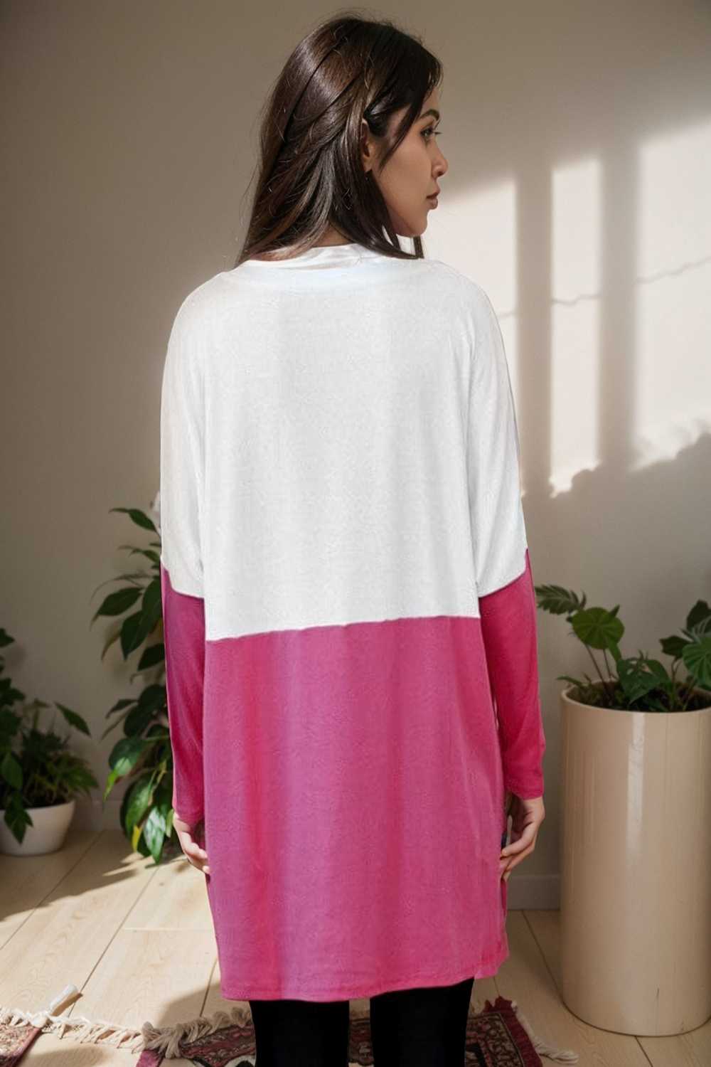 two color stitching pocket loose long sleeve t shirt