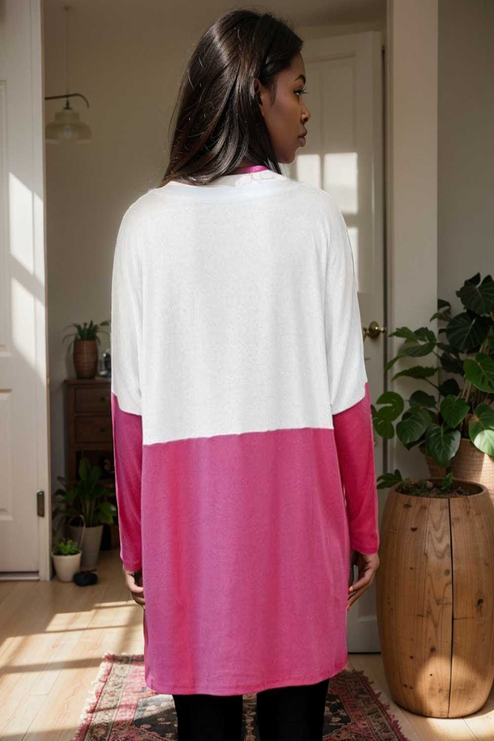 two color stitching pocket loose long sleeve t shirt