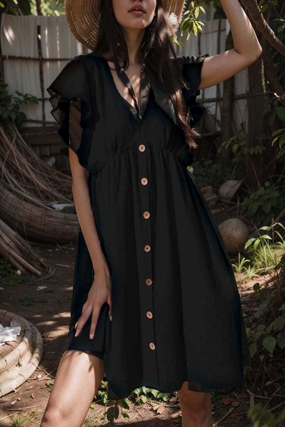 v neck button up all match fashion mini dress