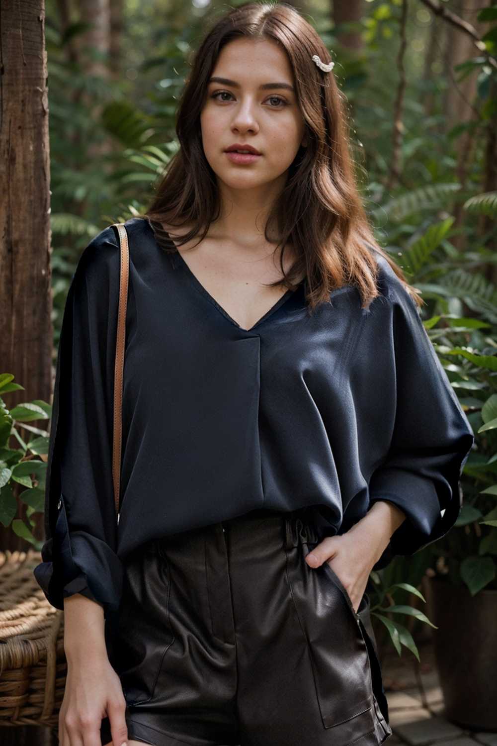 v neck long sleeved chiffon solid blouse drop shoulder closed shirt