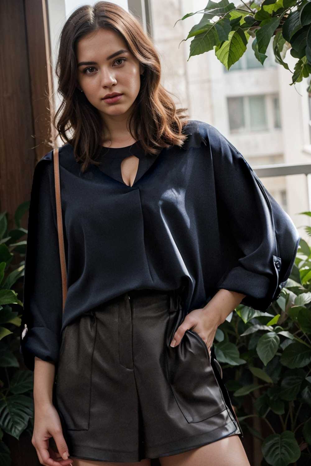 v neck long sleeved chiffon solid blouse drop shoulder closed shirt