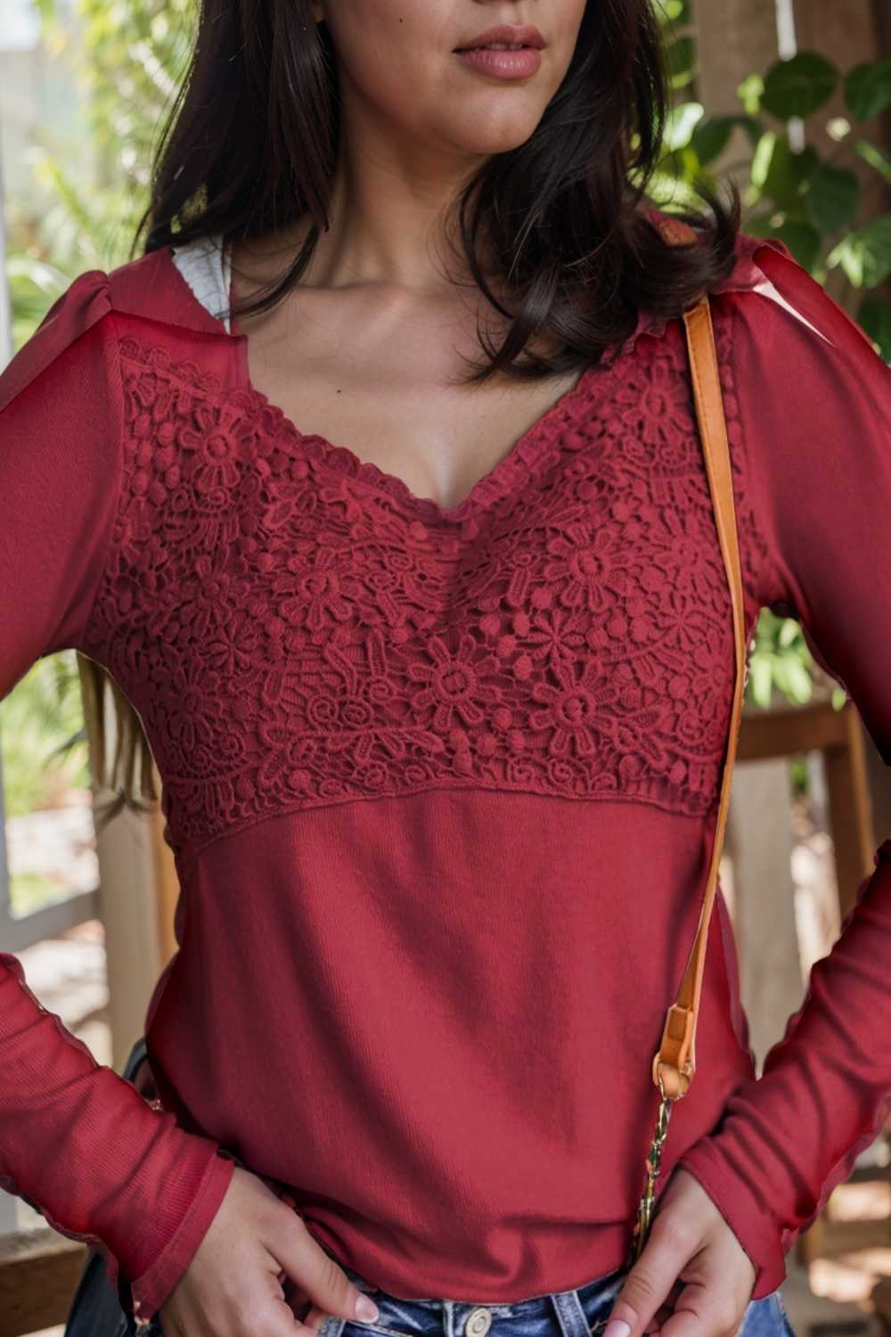 v neck printed casual blouse with long sleeves