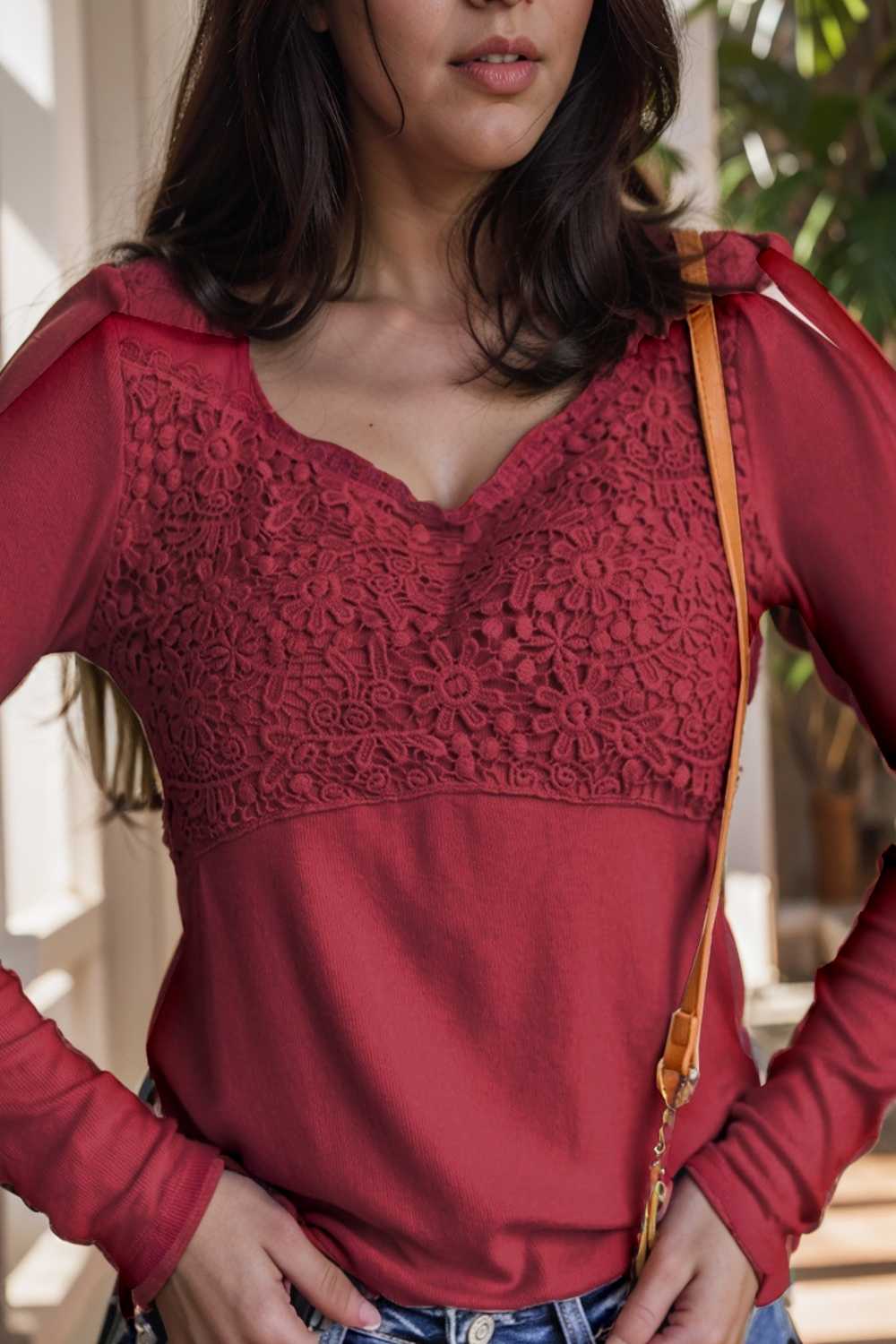 v neck printed casual blouse with long sleeves