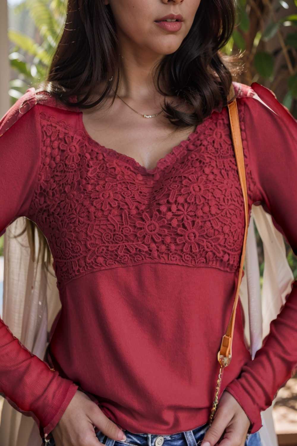 v neck printed casual blouse with long sleeves