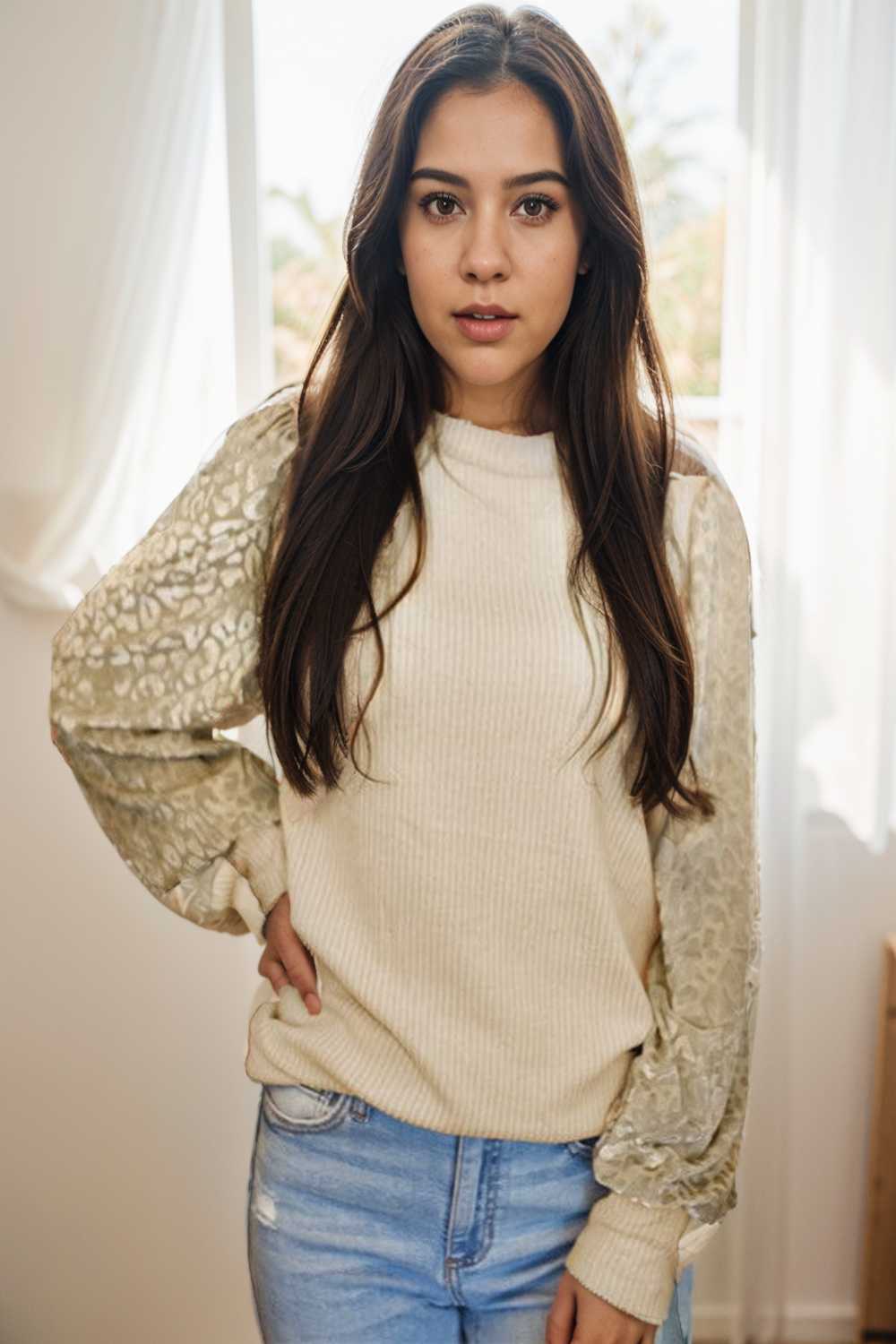 women s loose fit leopard print knit pullover with round neck and casual style top