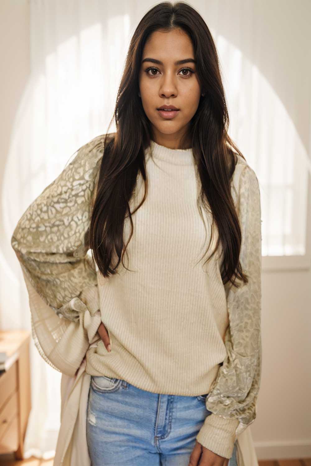 women s loose fit leopard print knit pullover with round neck and casual style top