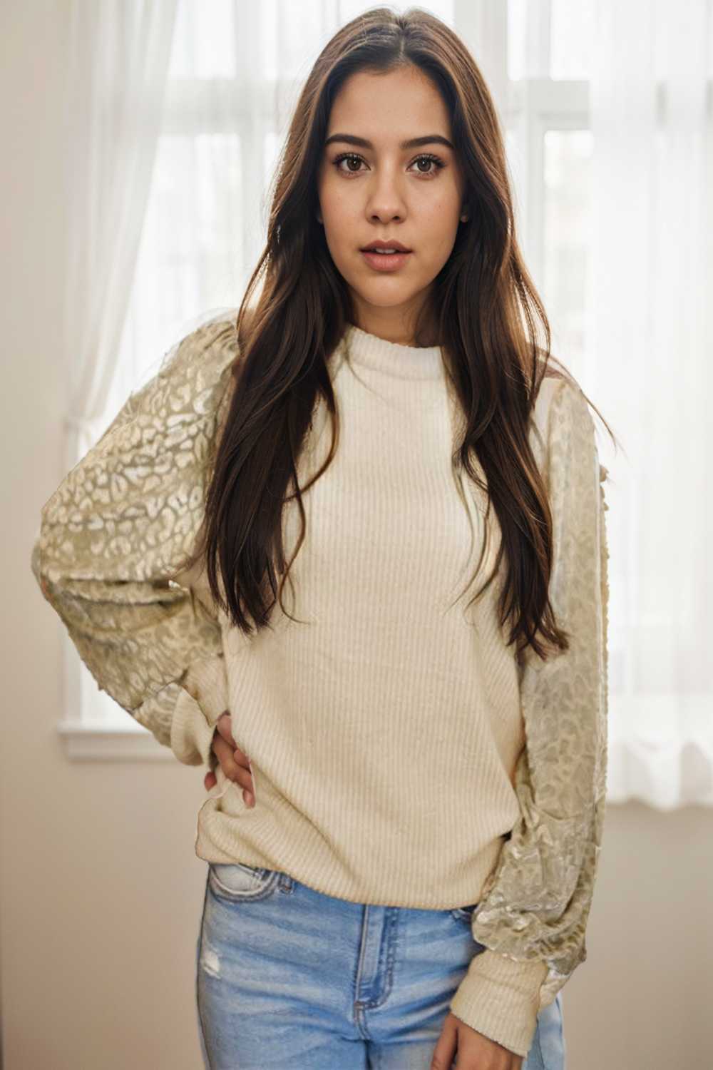 women s loose fit leopard print knit pullover with round neck and casual style top