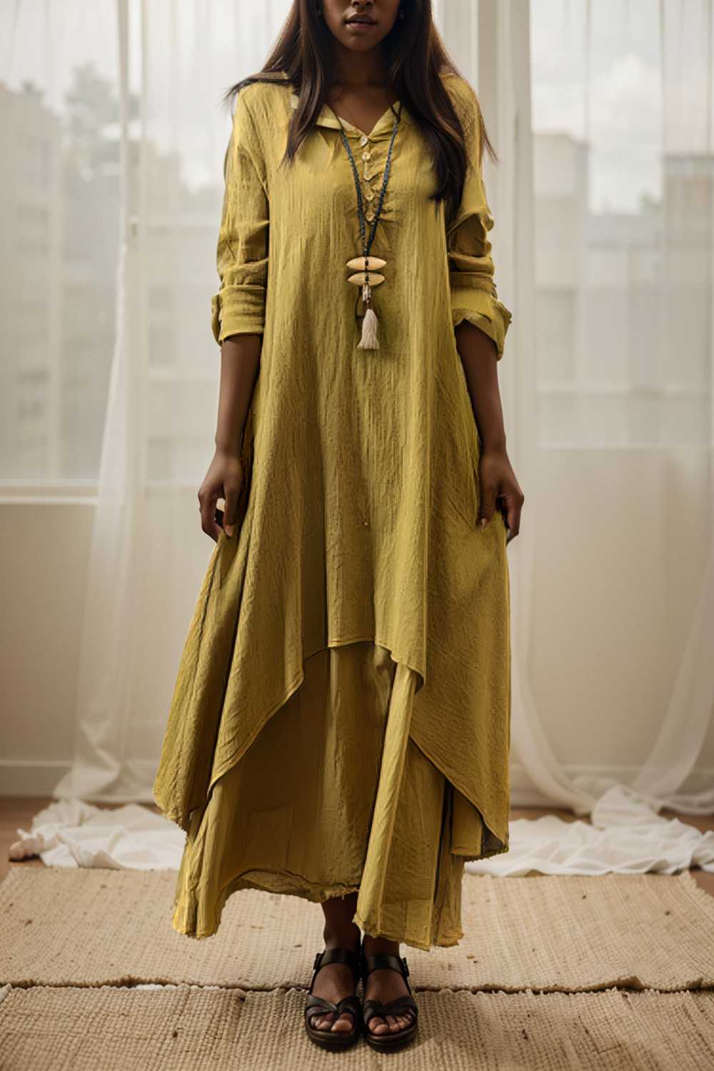 women s plus size casual dress swing dress solid color long dress maxi dress long sleeve button fake two piece v neck