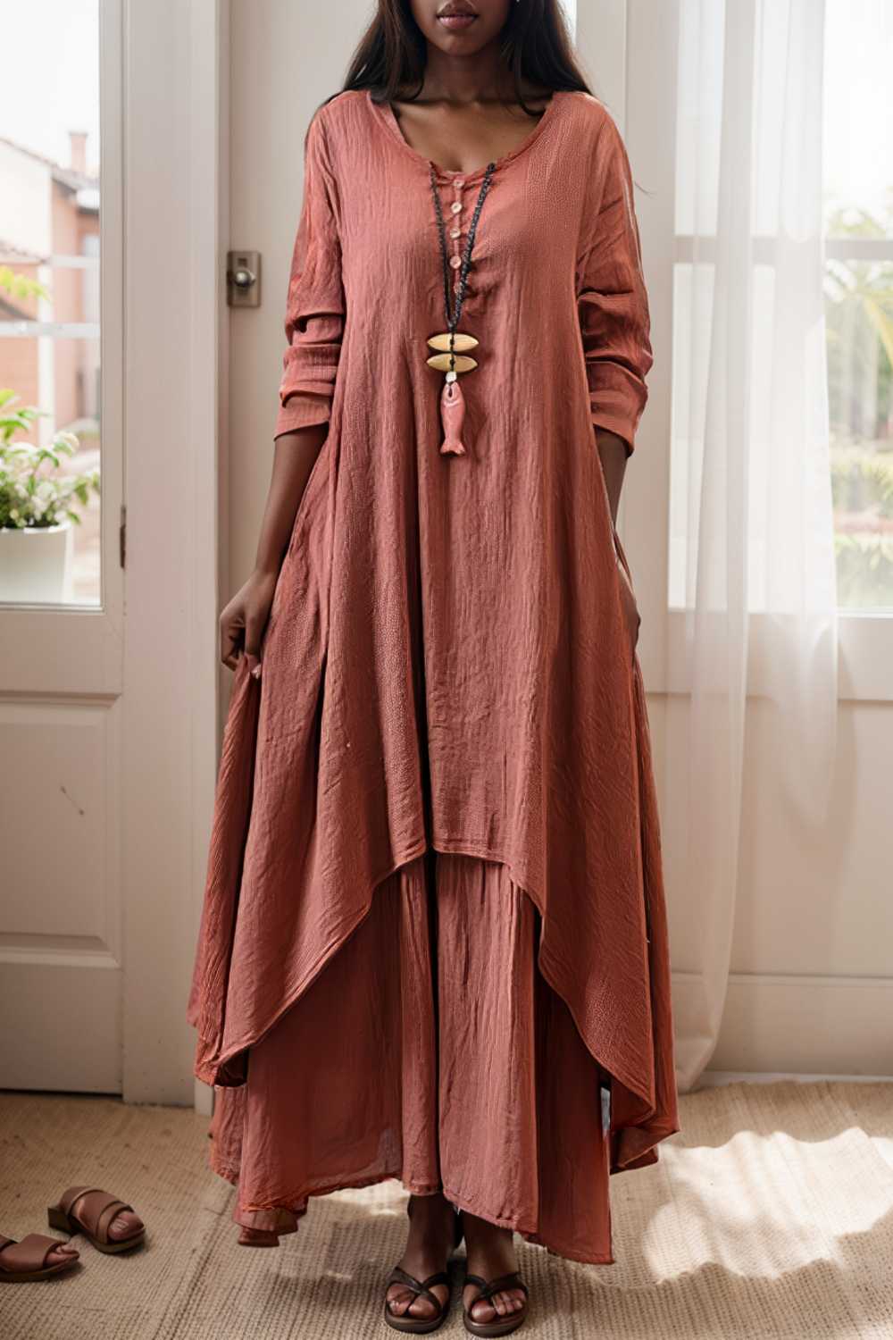 women s plus size casual dress swing dress solid color long dress maxi dress long sleeve button fake two piece v neck