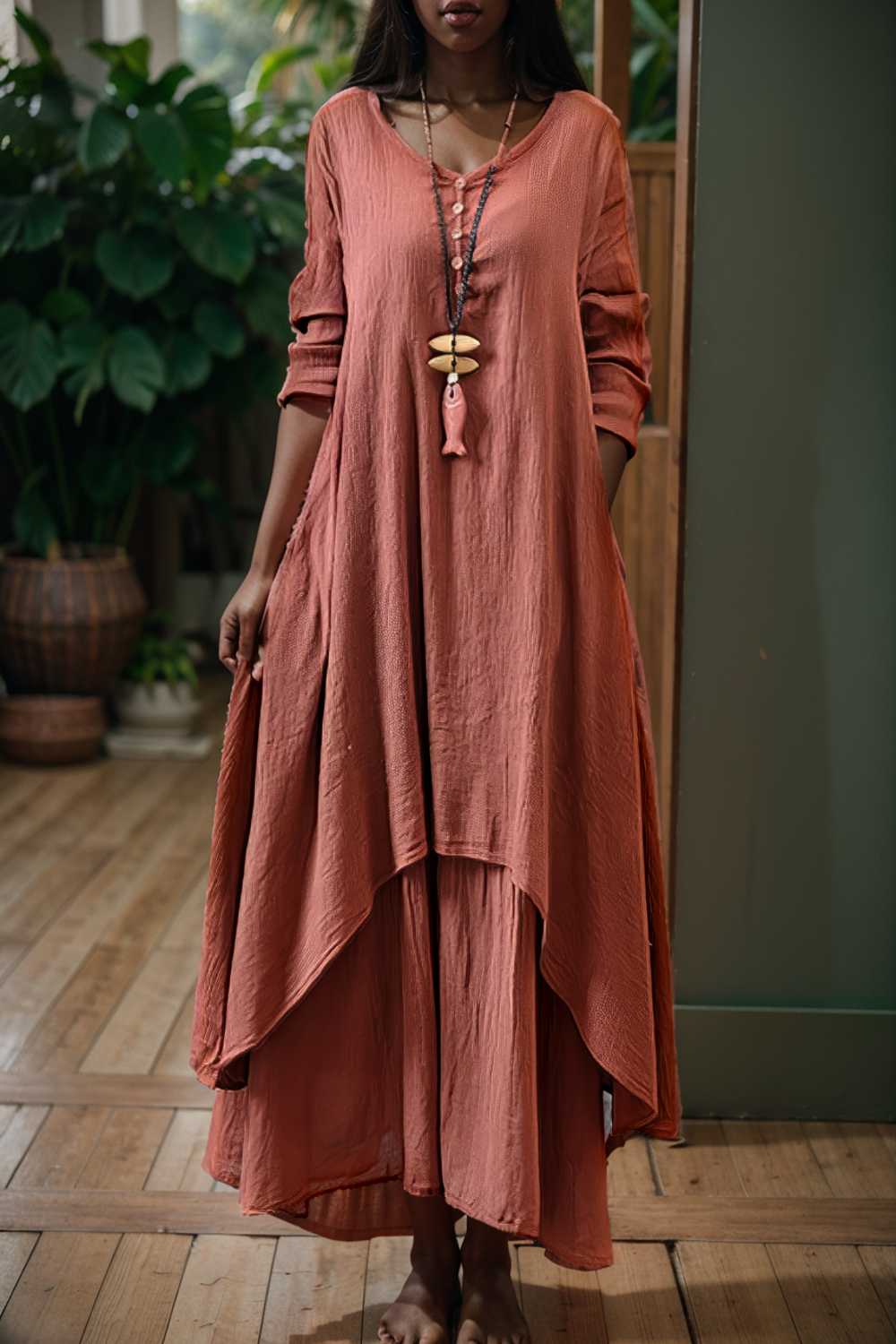 women s plus size casual dress swing dress solid color long dress maxi dress long sleeve button fake two piece v neck