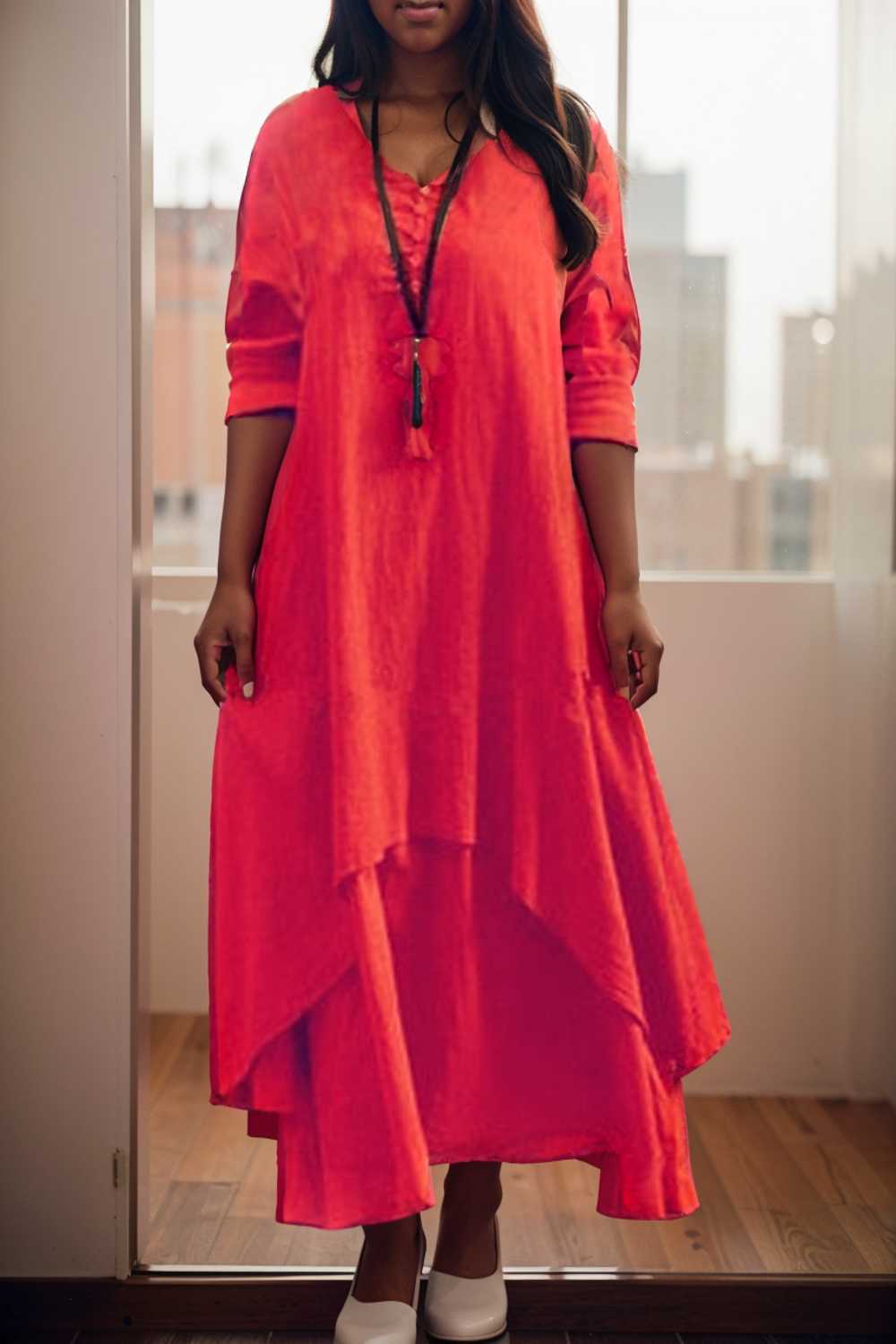 women s plus size casual dress swing dress solid color long dress maxi dress long sleeve button fake two piece v neck