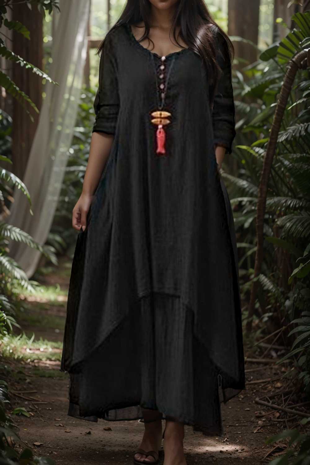 women s plus size casual dress swing dress solid color long dress maxi dress long sleeve button fake two piece v neck