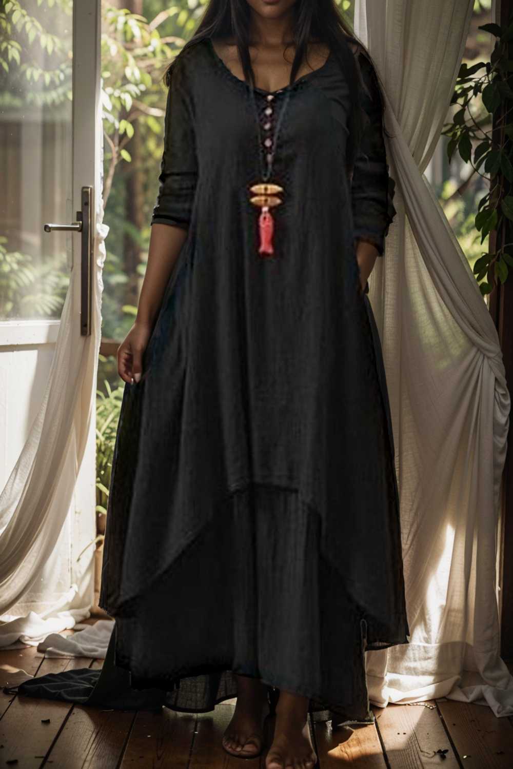 women s plus size casual dress swing dress solid color long dress maxi dress long sleeve button fake two piece v neck