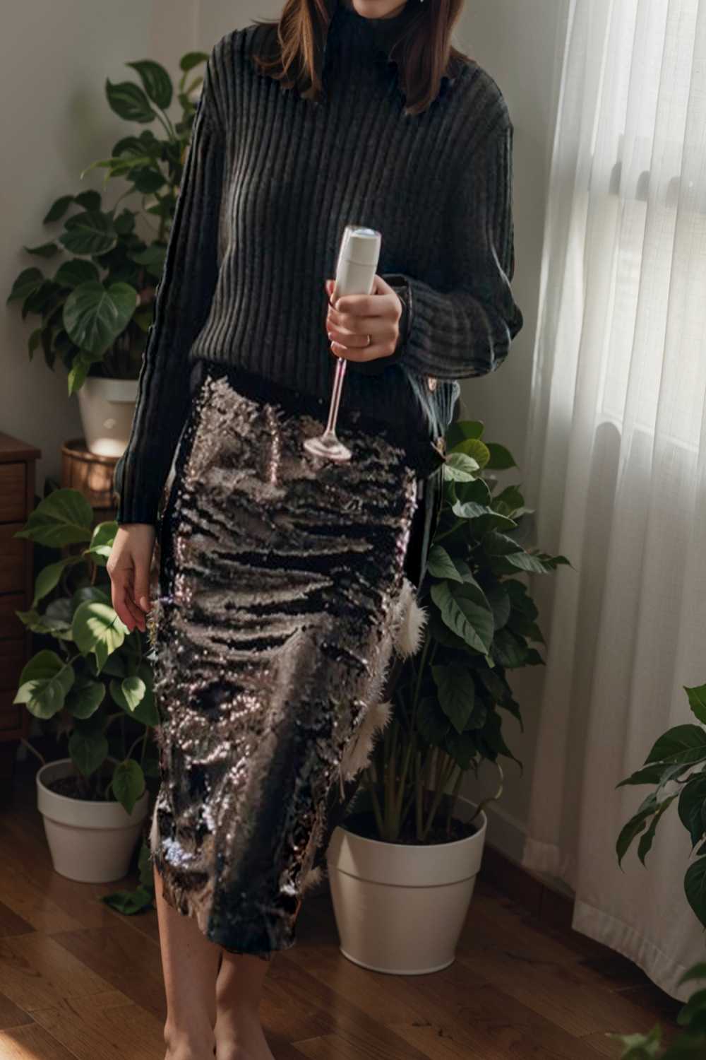 women s skirts sequined skinny slit midi skirt