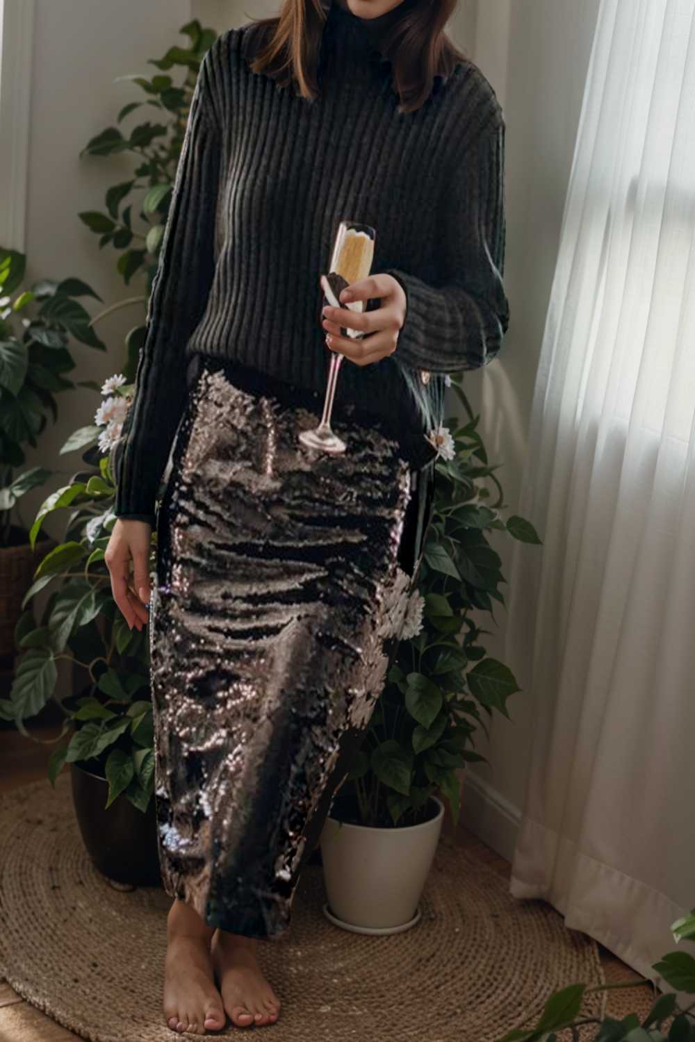 women s skirts sequined skinny slit midi skirt