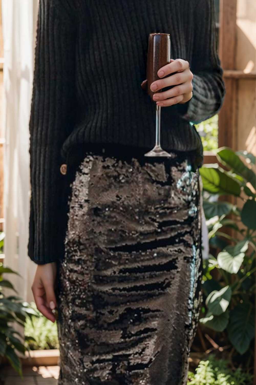 women s skirts sequined skinny slit midi skirt