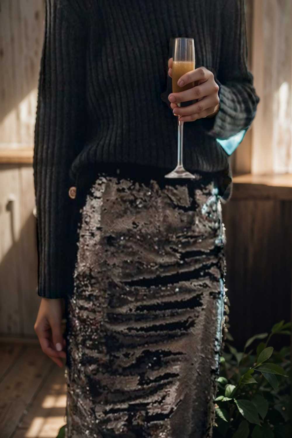 women s skirts sequined skinny slit midi skirt