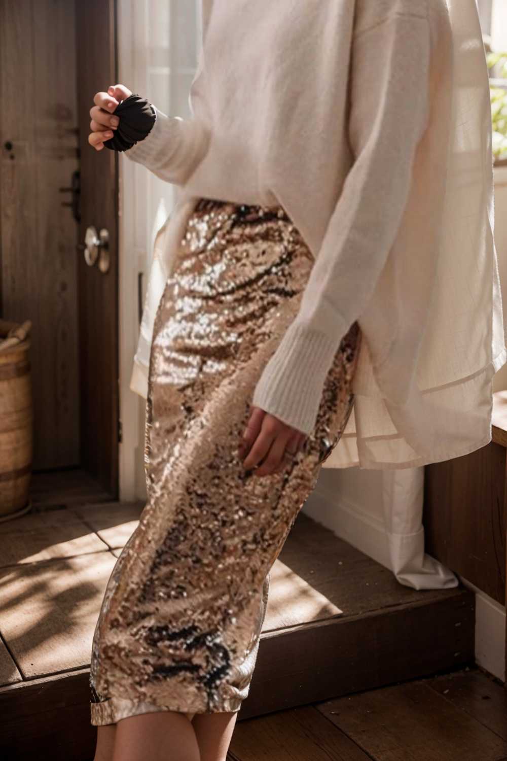 women s skirts sequined skinny slit midi skirt