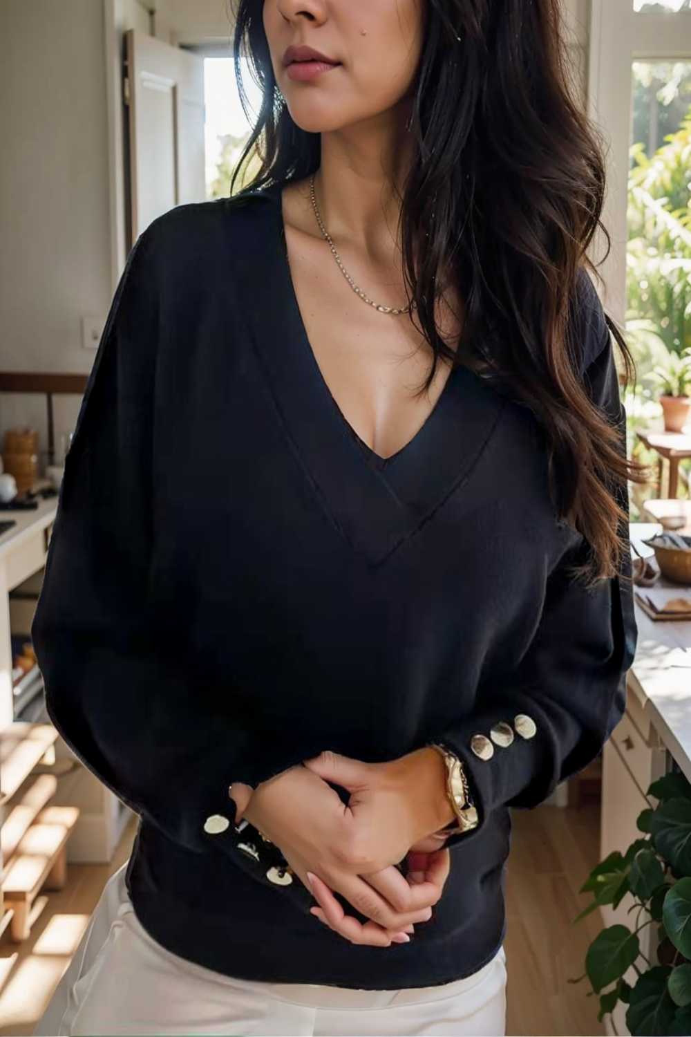 women s sweaters solid v neck long sleeve button sweater