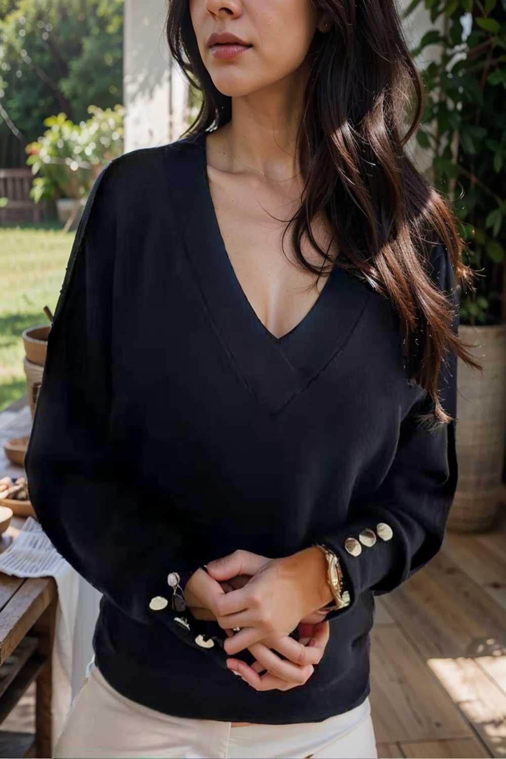 women s sweaters solid v neck long sleeve button sweater